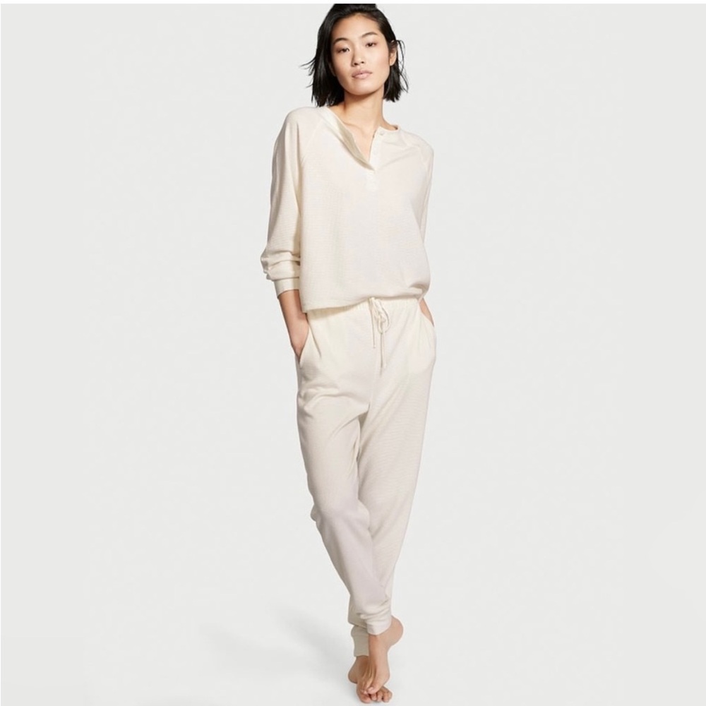 Victorias Secret Glow Waffle Henley Jogger Set